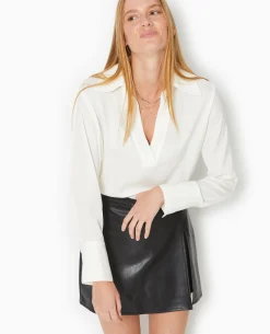 Blouse Manches Longues Avec Col - Blanc