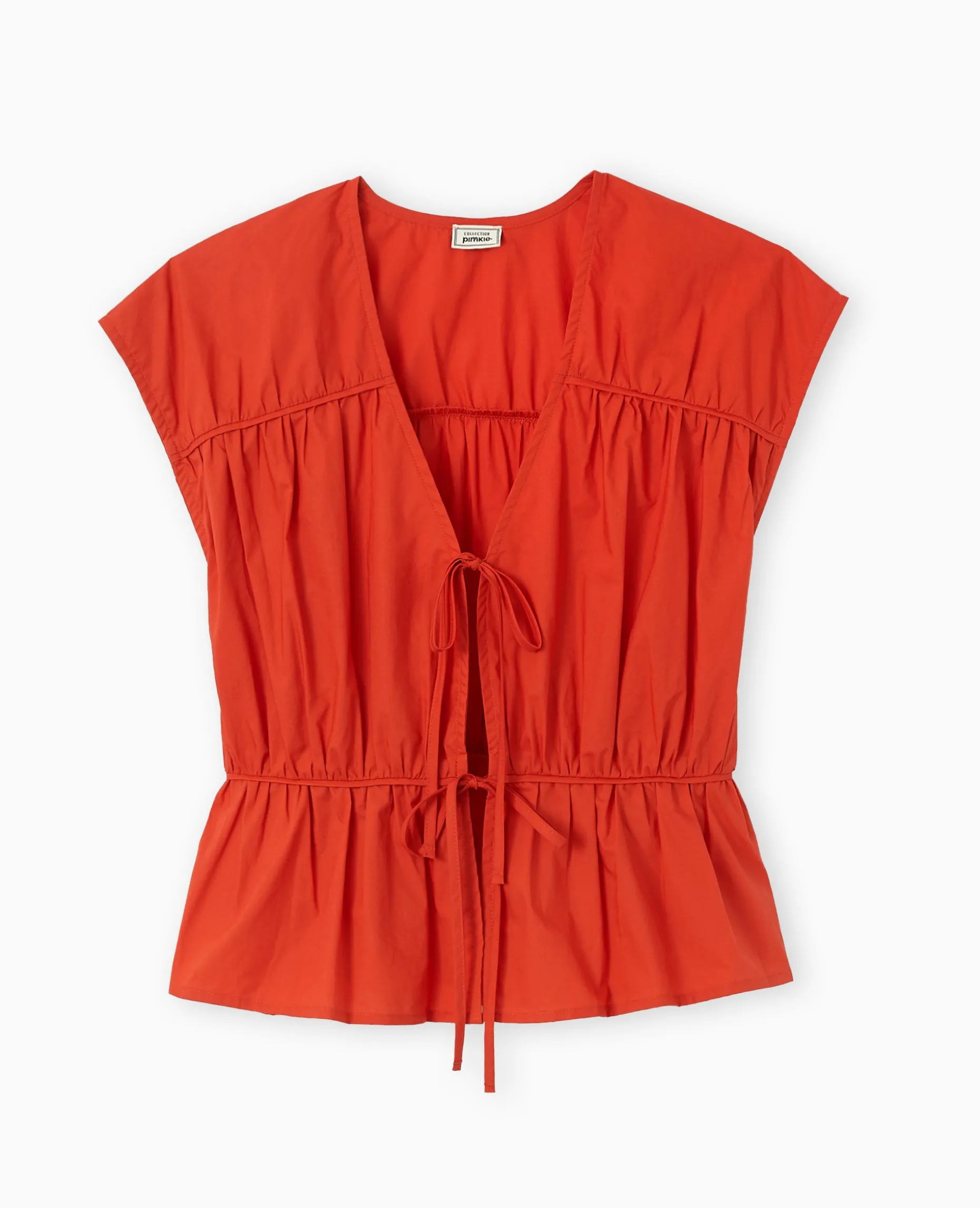 Blouse Sans Manches Avec Liens à Nouer Et Fronces - Rouge