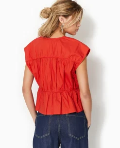 Blouse Sans Manches Avec Liens à Nouer Et Fronces - Rouge