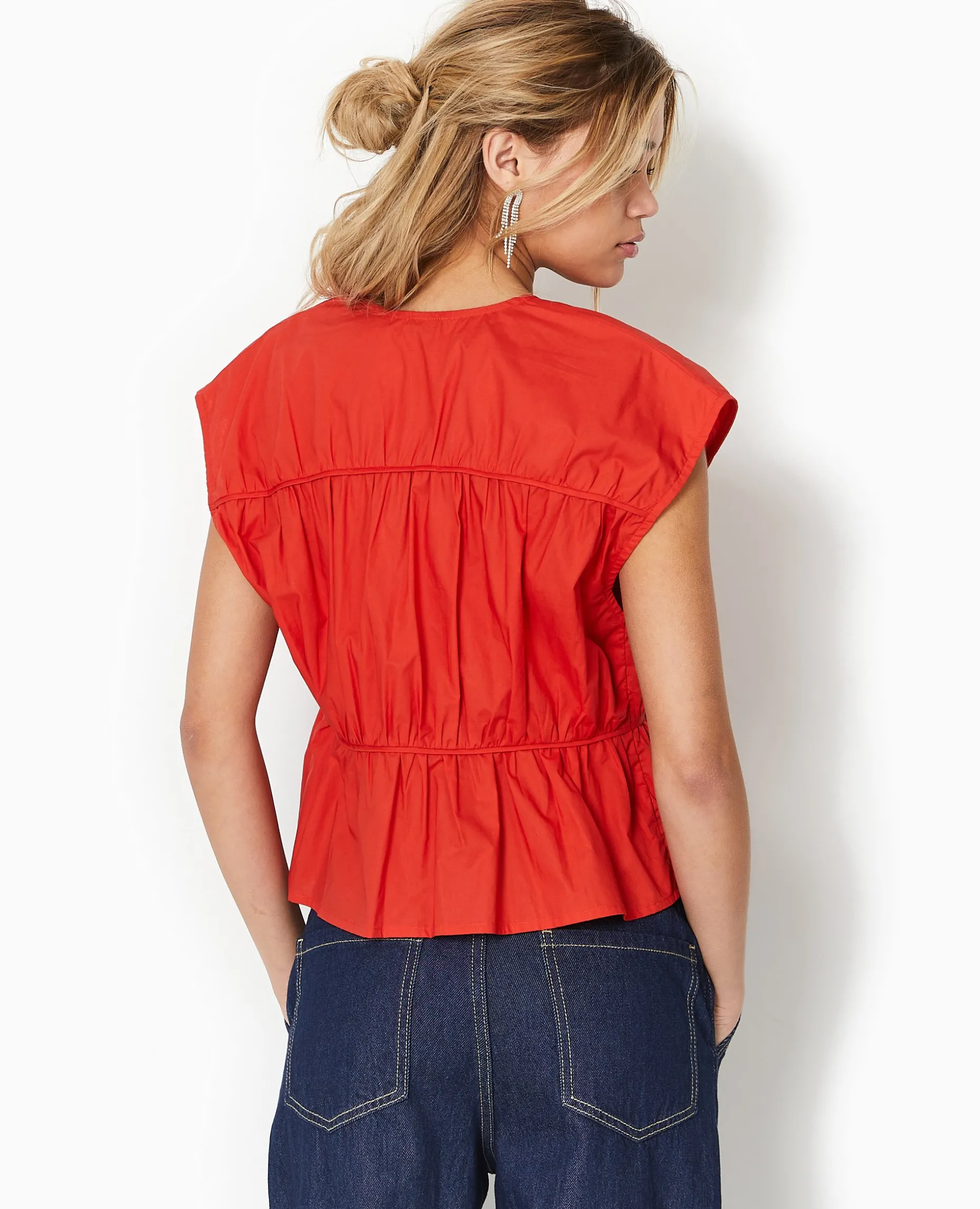 Blouse Sans Manches Avec Liens à Nouer Et Fronces - Rouge