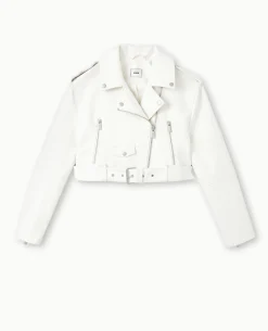 Blouson Biker Court Avec Ceinture - écru
