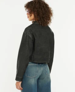 Blouson Biker Court Effet Usé - Gris Foncé