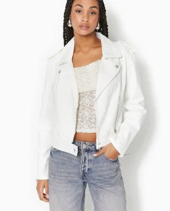 Blouson Biker En Jean - Blanc