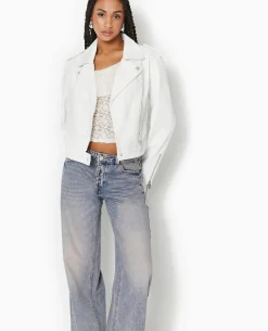Blouson Biker En Jean - Blanc
