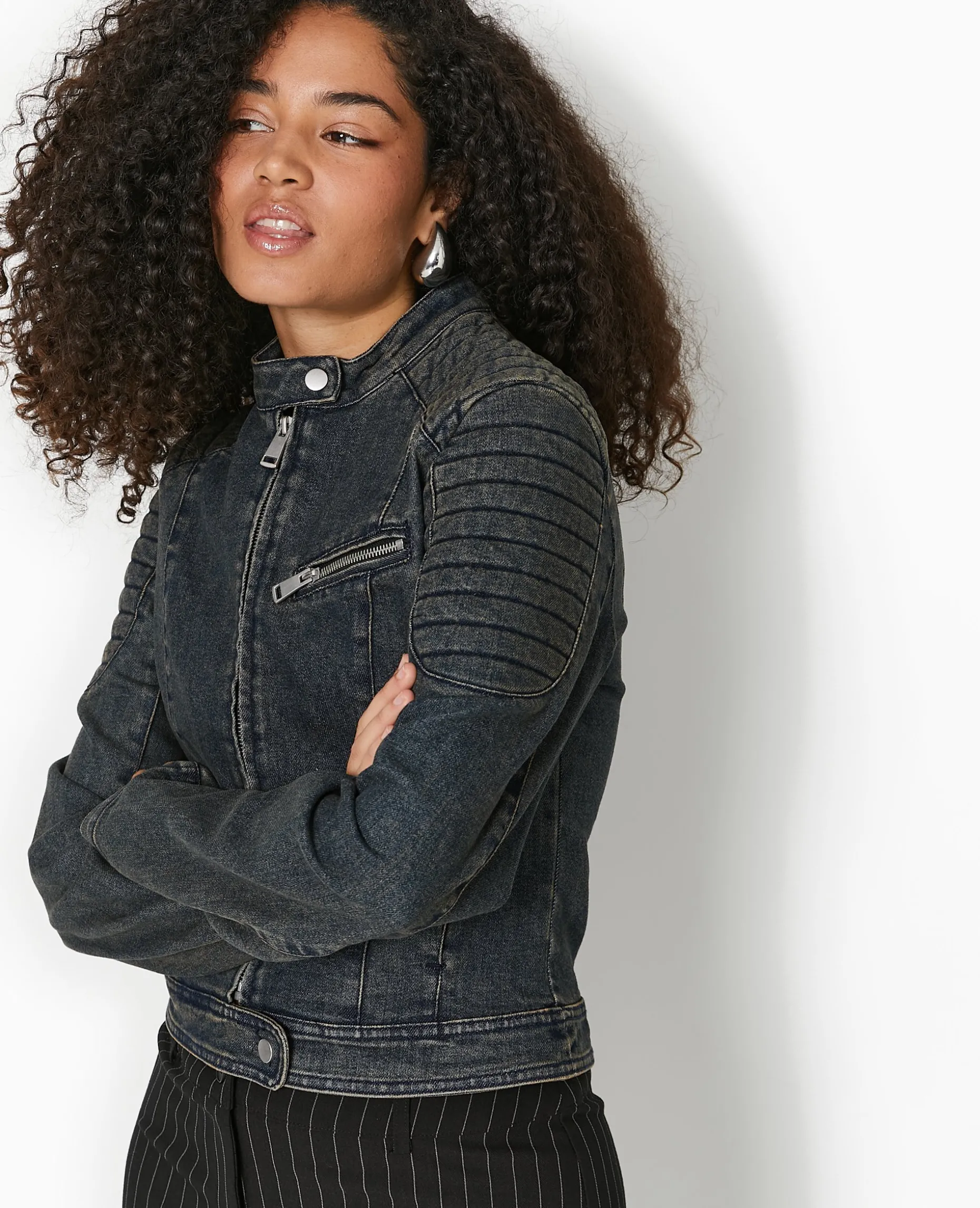 Blouson Biker En Jean - Jaune Ocre