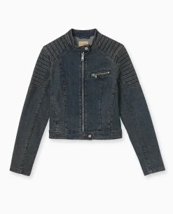 Blouson Biker En Jean - Jaune Ocre
