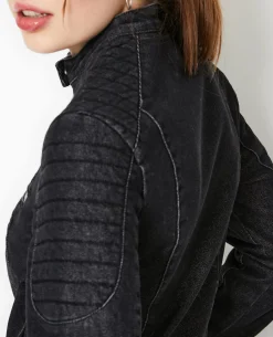 Blouson Biker En Jean - Noir