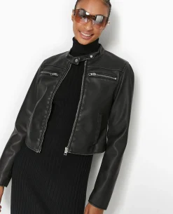 Blouson Biker En Simili Cuir Used - Noir