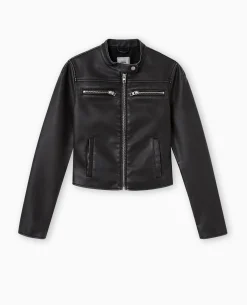 Blouson Biker En Simili Cuir Used - Noir