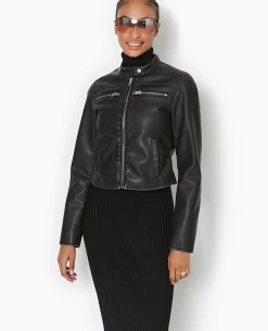 Blouson Biker En Simili Cuir Used - Noir