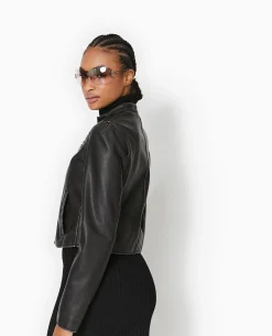 Blouson Biker En Simili Cuir Used - Noir