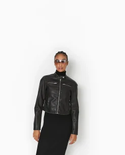 Blouson Biker En Simili Cuir Used - Noir