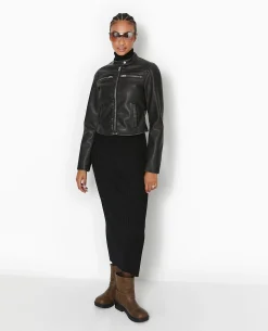 Blouson Biker En Simili Cuir Used - Noir