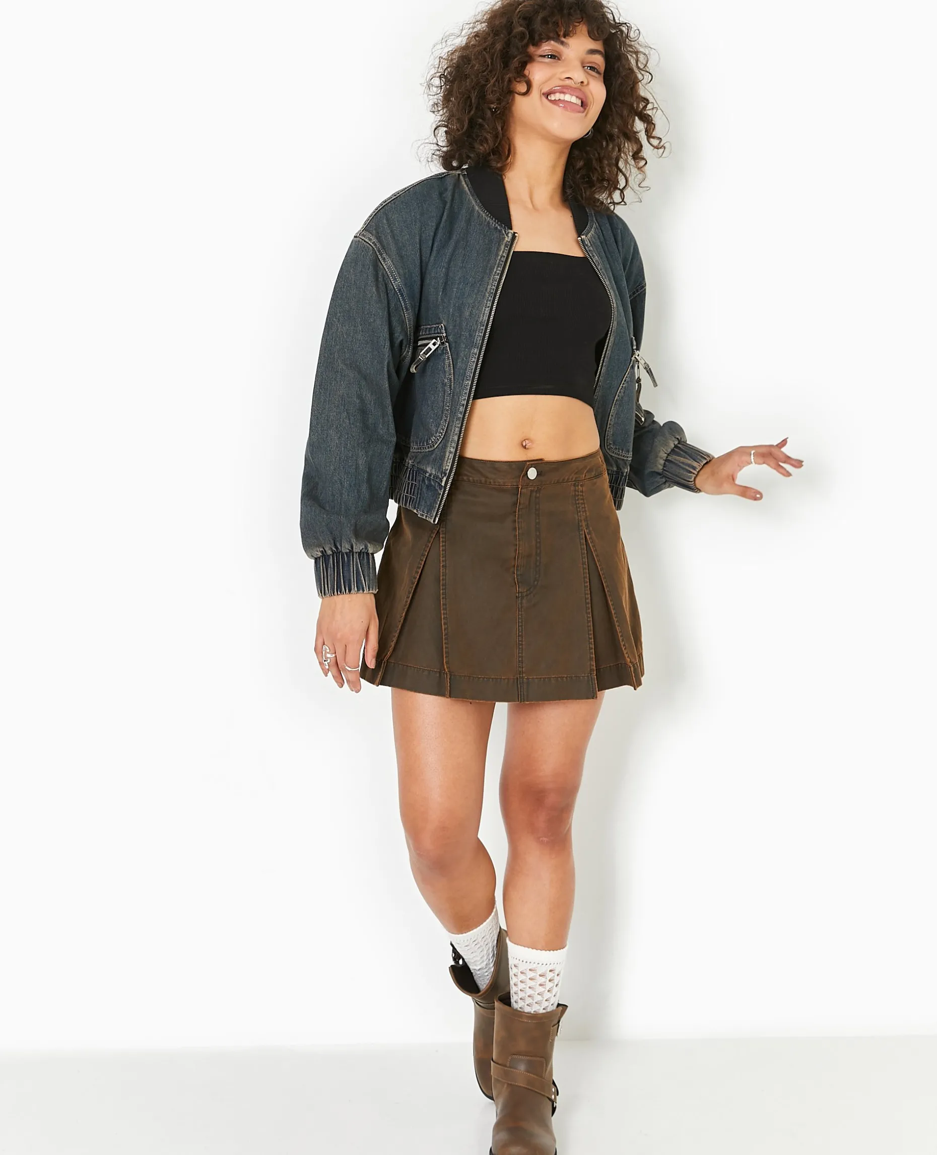 Blouson Bomber En Jean - Jaune Ocre
