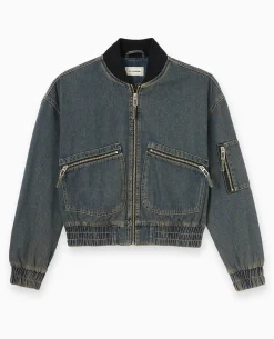 Blouson Bomber En Jean - Jaune Ocre