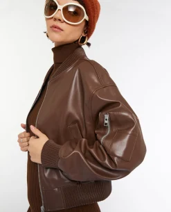 Blouson Bomber En Simili Cuir - Marron