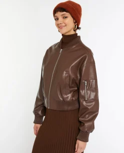 Blouson Bomber En Simili Cuir - Marron
