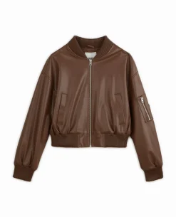 Blouson Bomber En Simili Cuir - Marron