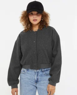 Blouson Bomber Façon Drap De Laine - Gris Foncé