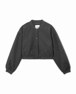 Blouson Bomber Façon Drap De Laine - Gris Foncé