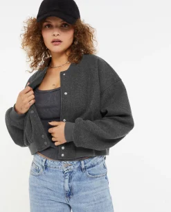 Blouson Bomber Façon Drap De Laine - Gris Foncé