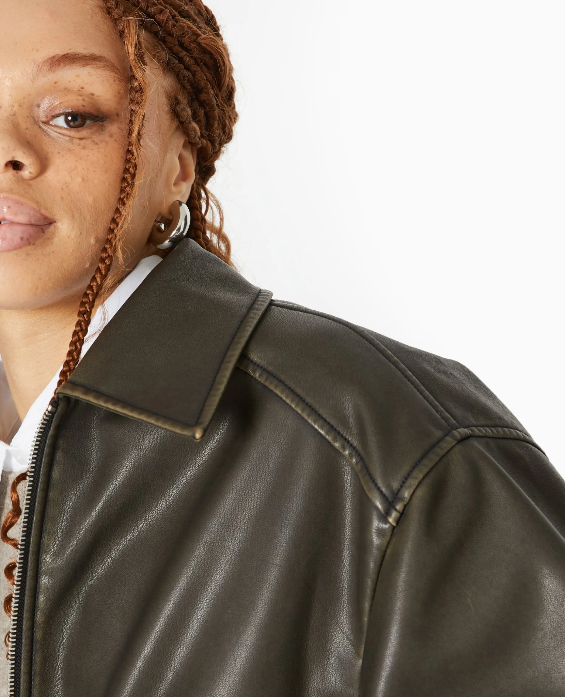 Blouson Long En Simili Cuir Vieilli - Taupe