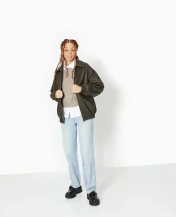 Blouson Long En Simili Cuir Vieilli - Taupe