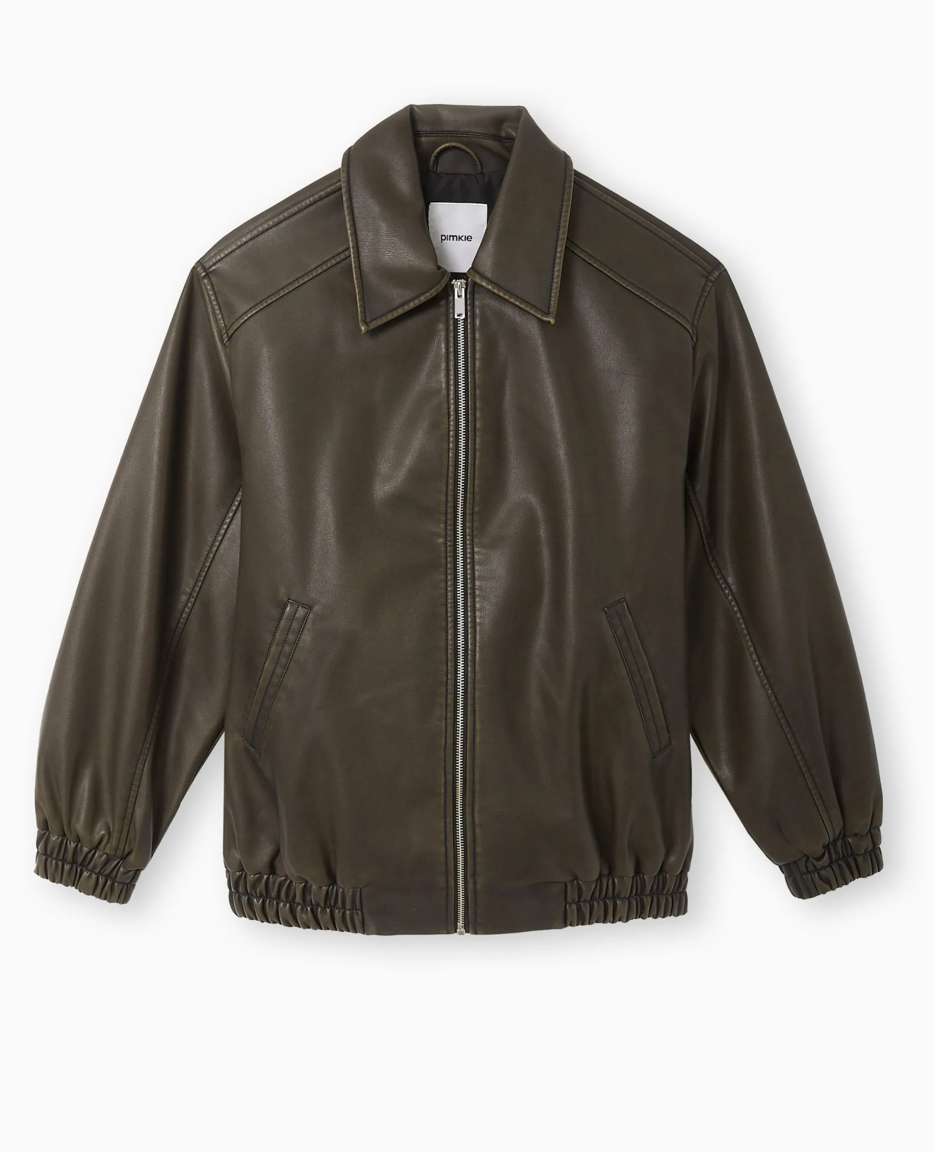 Blouson Long En Simili Cuir Vieilli - Taupe