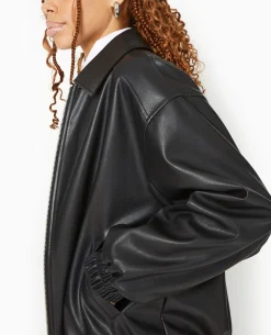Blouson Long En Simili Cuir - Noir