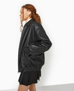 Blouson Long En Simili Cuir - Noir