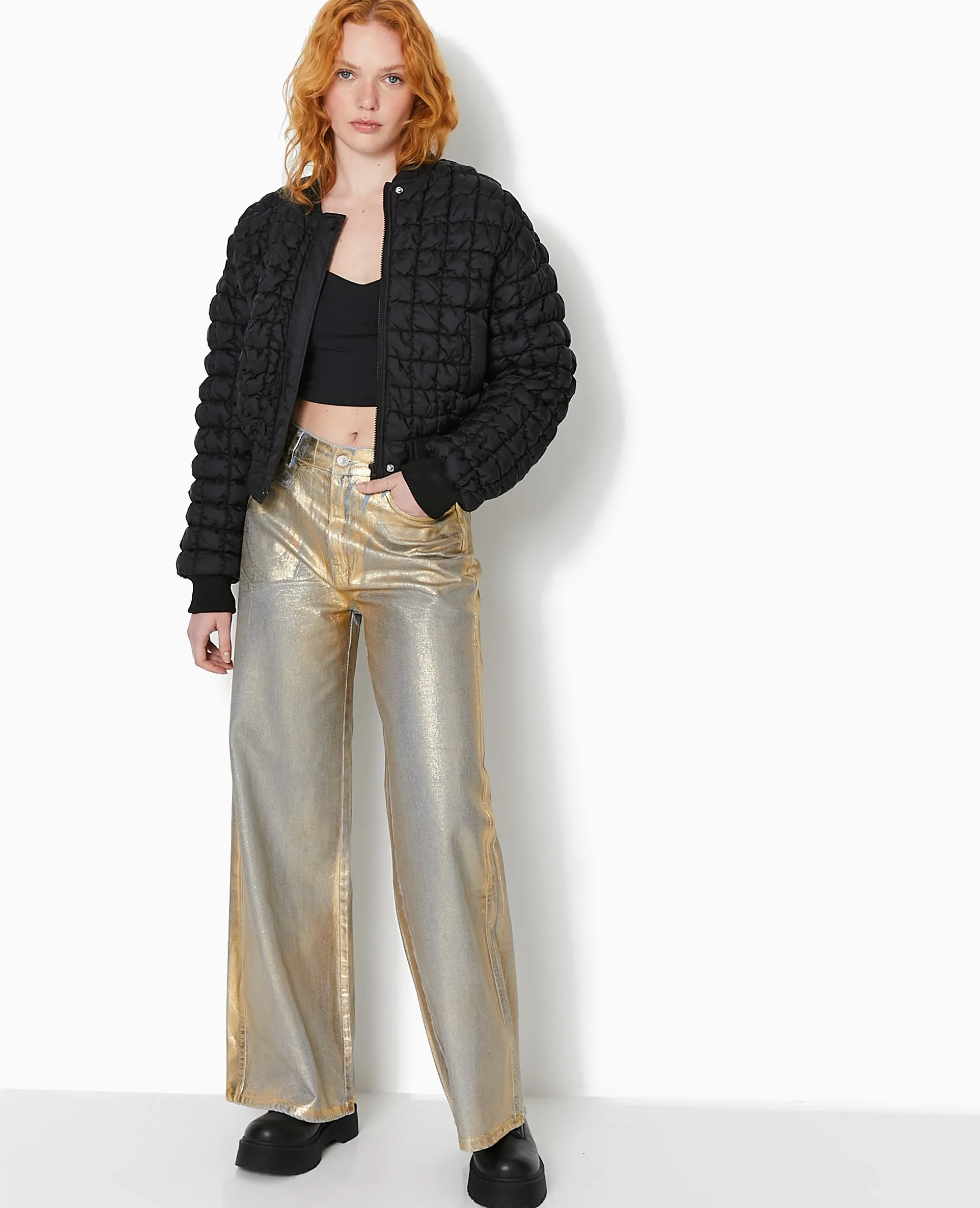 Blouson Matelassé Forme Bombers - Noir