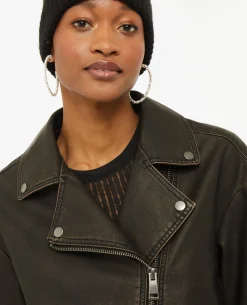 Blouson Motard Oversize En Simili - Marron