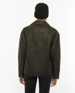 Blouson Motard Oversize En Simili - Marron