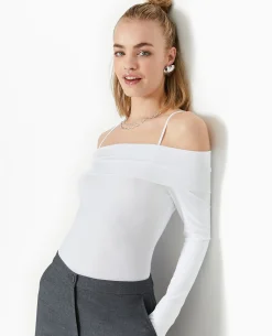 Body Manches Longues Encolure Bardot - Blanc