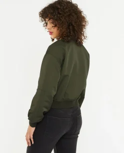 Bomber Court En Tissu Satiné - Vert Kaki