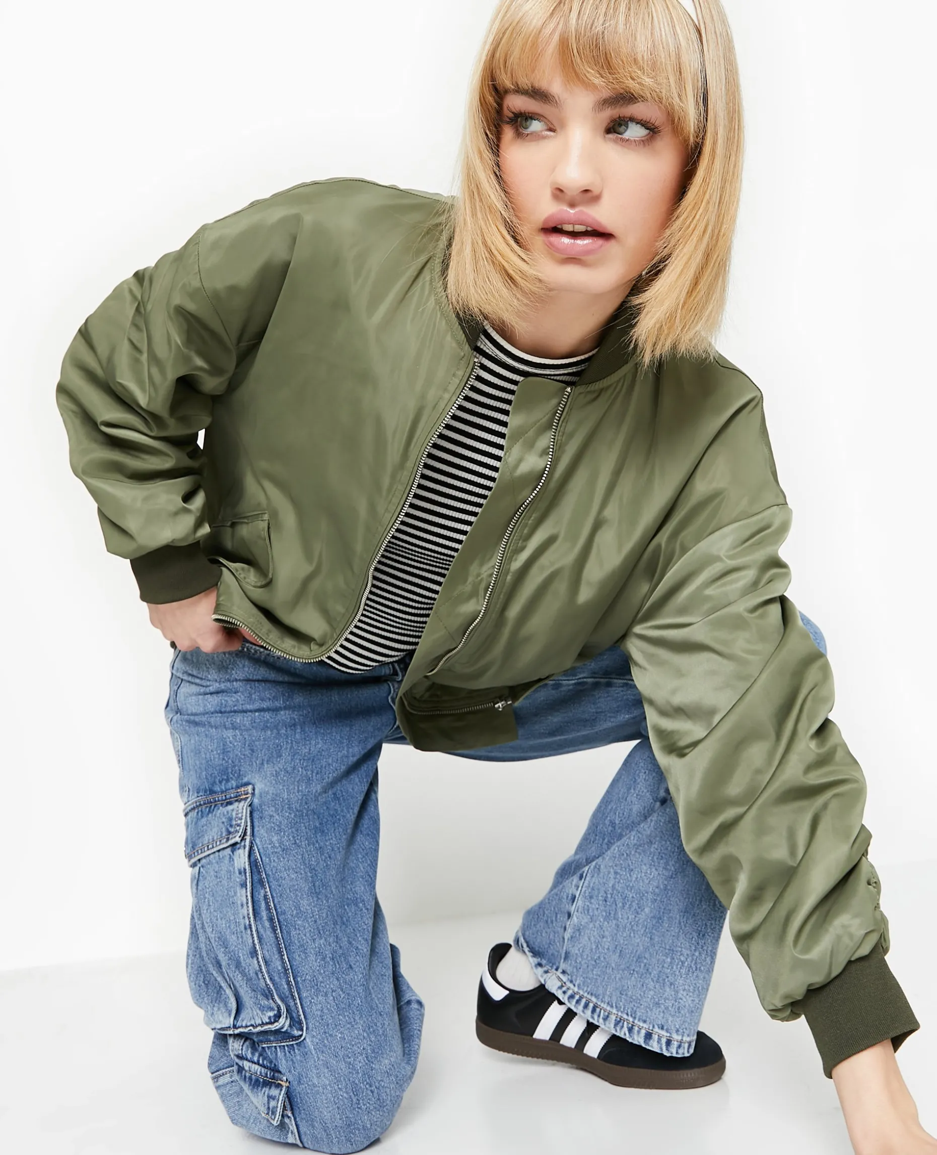 Bombers Oversize Avec Fronces Dos Et Manches - Vert Kaki
