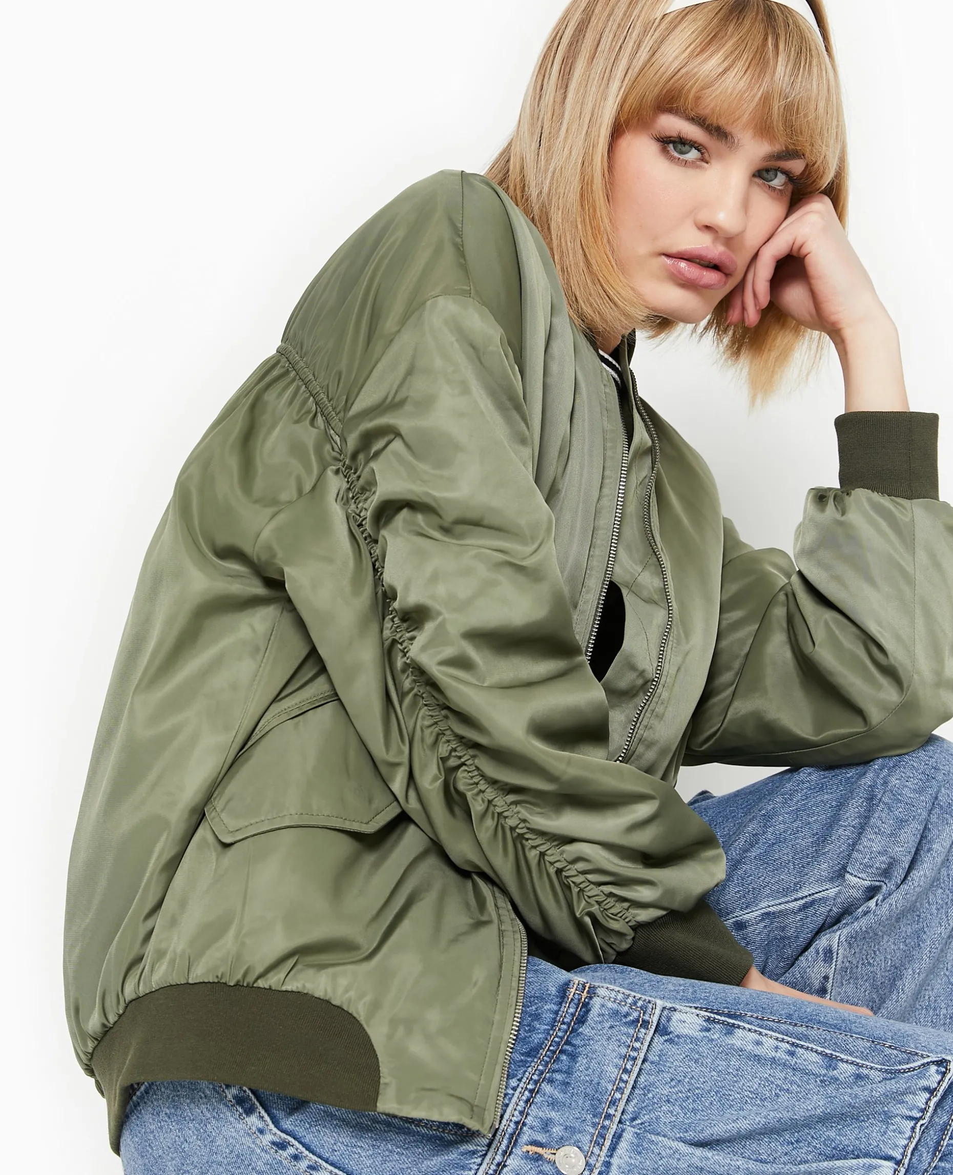 Bombers Oversize Avec Fronces Dos Et Manches - Vert Kaki