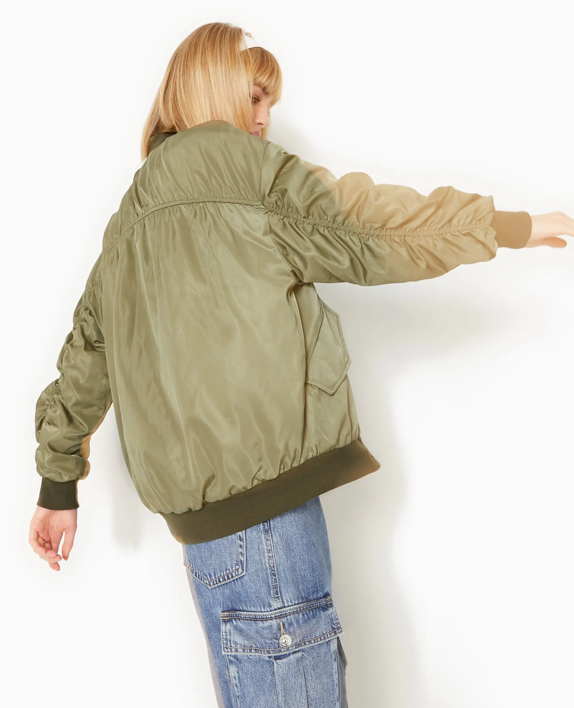Bombers Oversize Avec Fronces Dos Et Manches - Vert Kaki