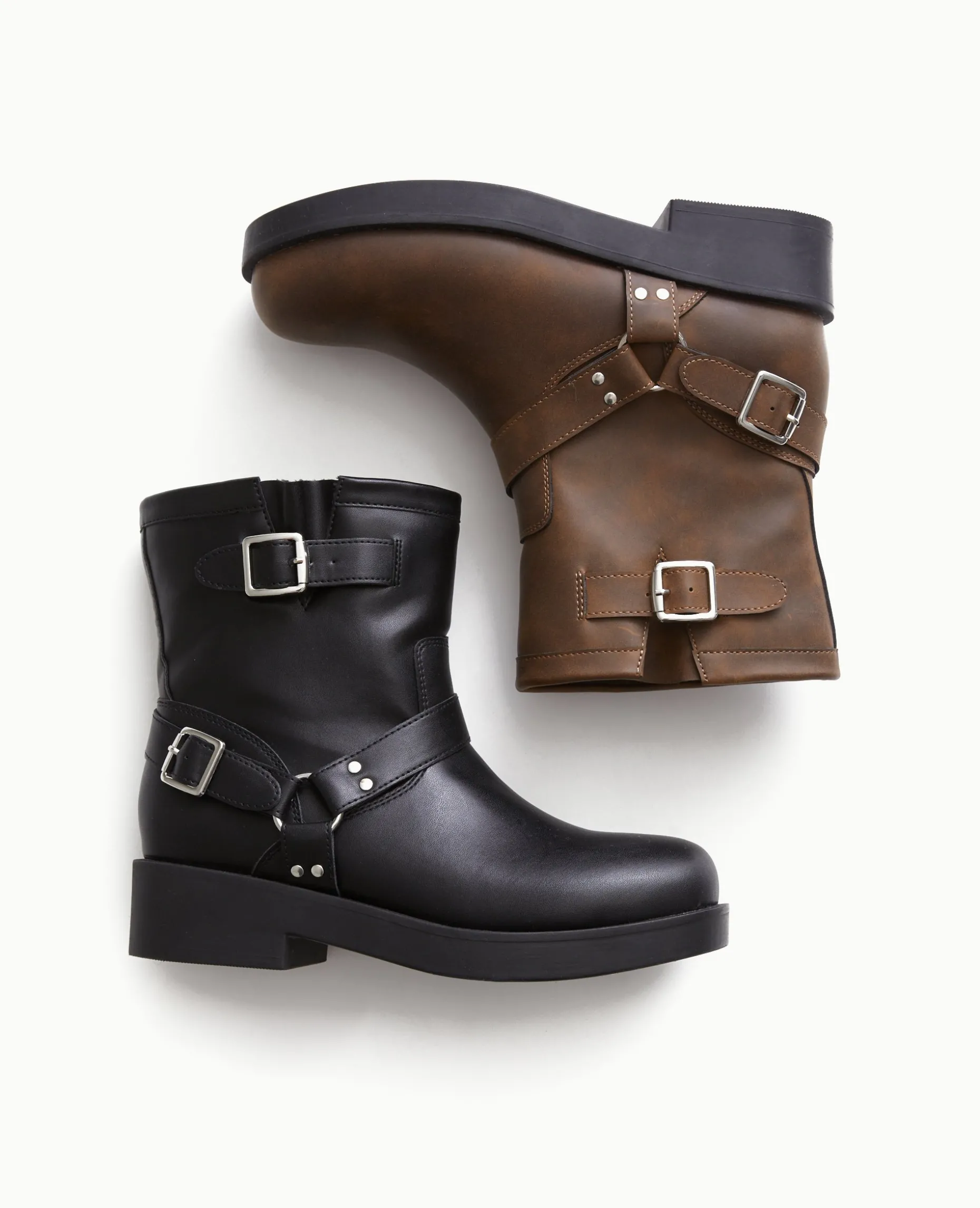 Boots Motardes Avec Détails Brides Et Boucle - Noir