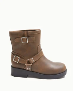 Boots Motardes Avec Détails Brides Et Boucle - Marron