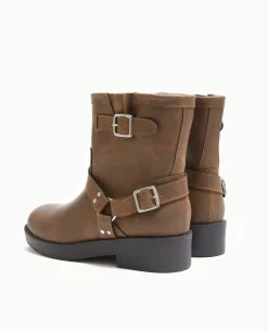 Boots Motardes Avec Détails Brides Et Boucle - Marron