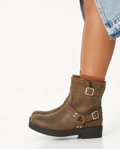 Boots Motardes Avec Détails Brides Et Boucle - Marron