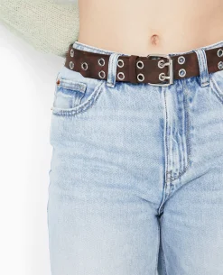 Ceinture Aspect Vieilli Avec œillets Métalliques - Marron