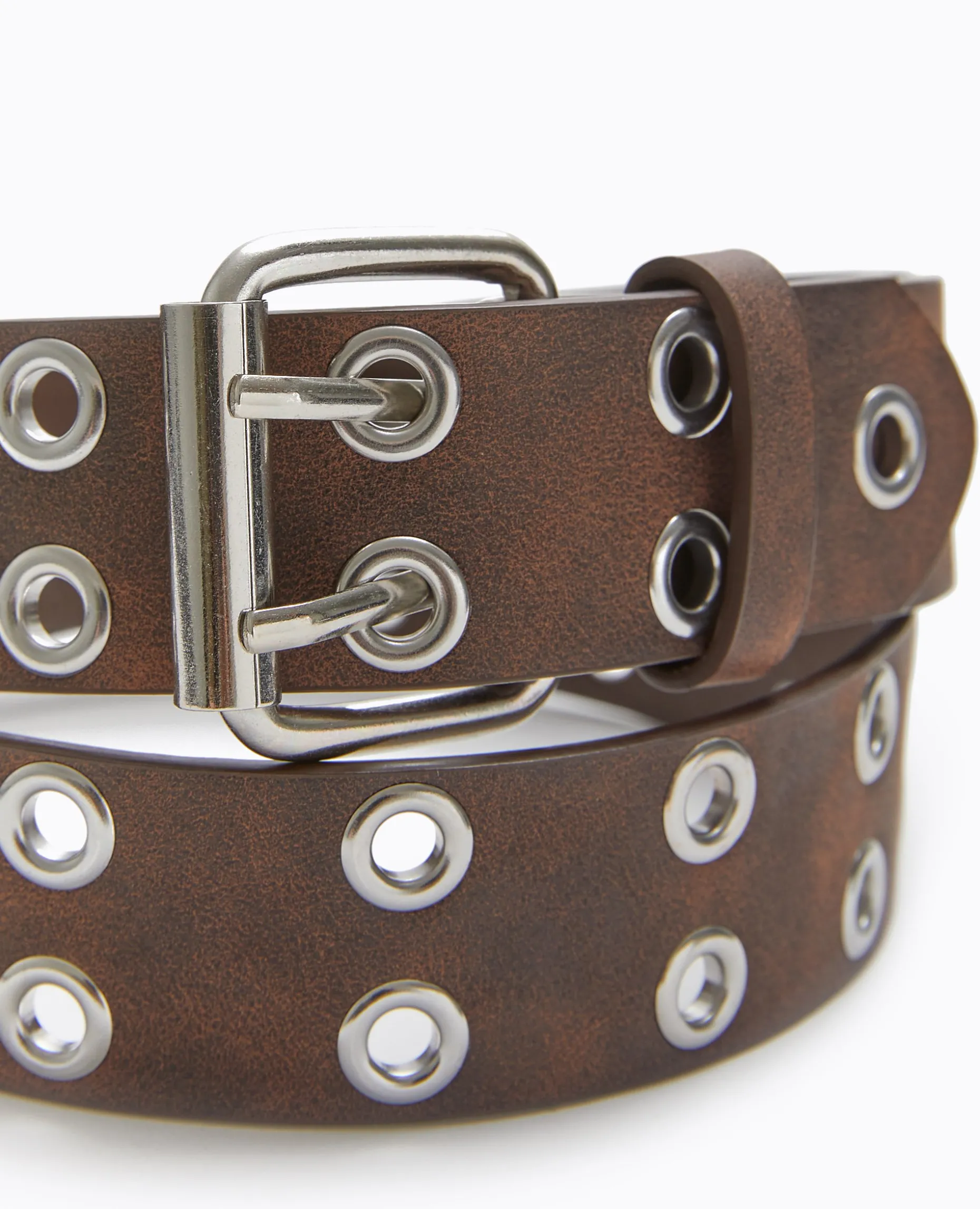 Ceinture Aspect Vieilli Avec œillets Métalliques - Marron