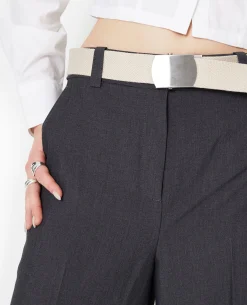 Ceinture En Canvas Avec Boucle Métallique - Beige