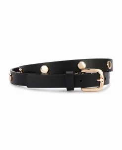 Ceinture Fine Avec Clous Dorés - Noir