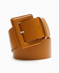 Ceinture Large Avec Grande Boucle Rectangulaire - Camel
