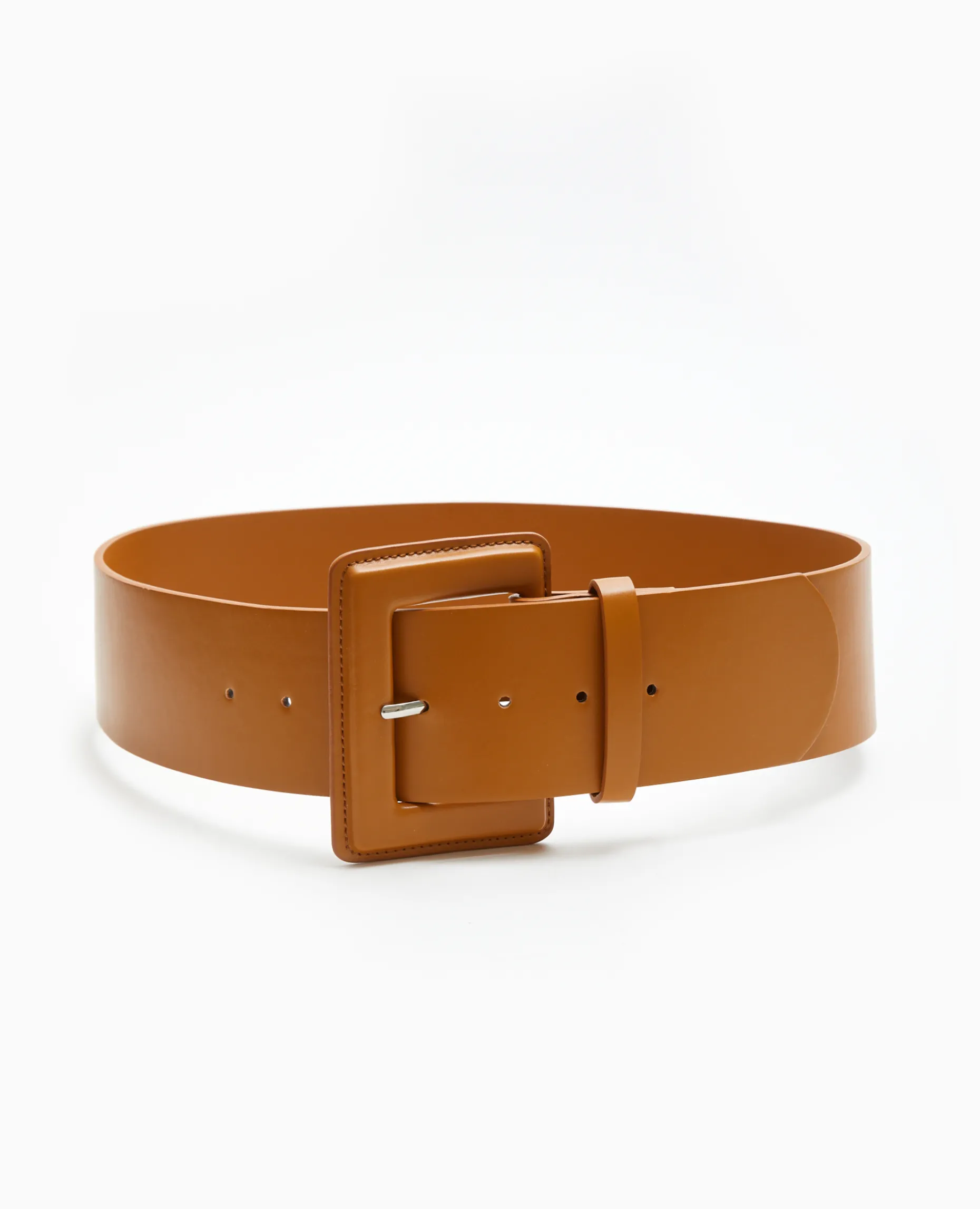 Ceinture Large Avec Grande Boucle Rectangulaire - Camel