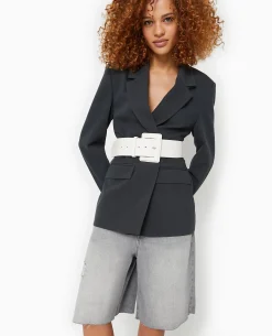 Ceinture Large Avec Grande Boucle Rectangulaire - Blanc