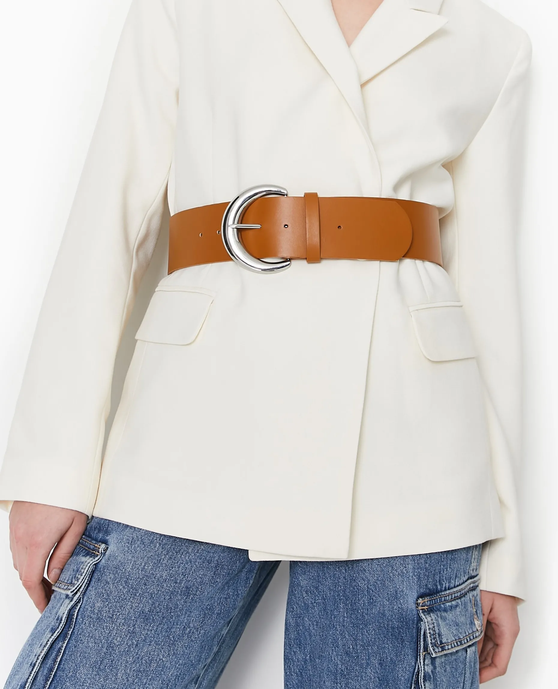 Ceinture Large Avec Grosse Boucle - Camel